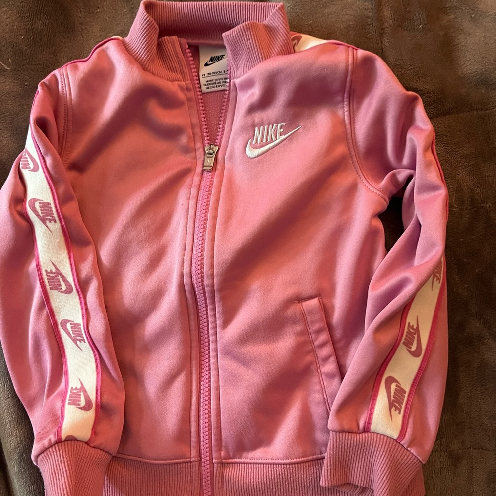 Nike Pink Kids Zip Jacket with Branded Sleeve Tape
